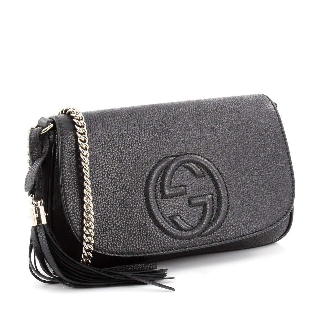 Gucci Soho Leather Flap Shoulder Bag Black Gold Tassel New Authentic ...