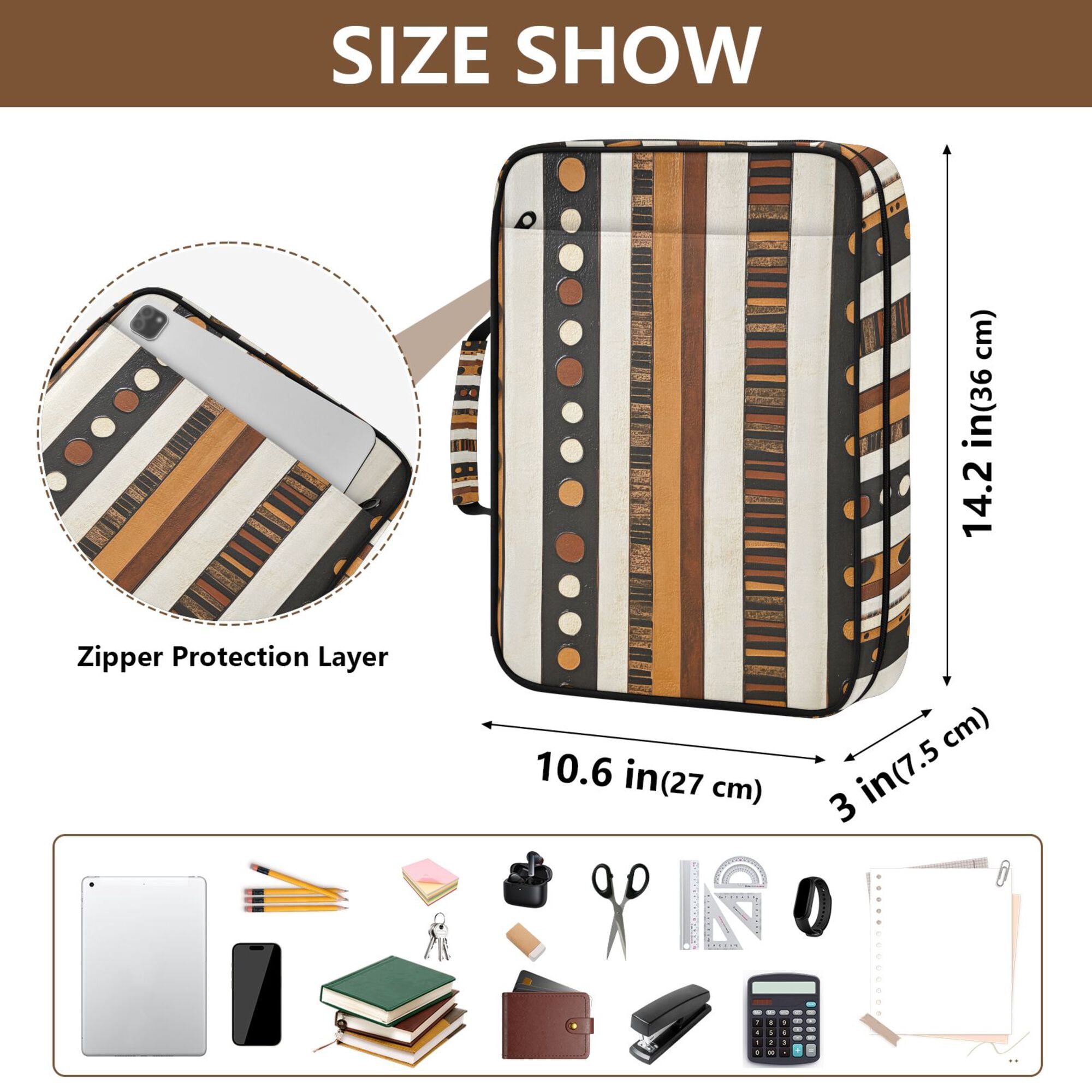 FORMRS Accordion File Folder A4 Size 7-Pocket Expanding Document Organizer Bag with 3 Ring Binder, Abstract Dots