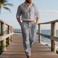 thumbnail image 2 of Men's Long Sleeve Casual Linen Shirt and Pants Set, Lightweight Breathable Outfit for Summer Beach, Relaxed Fit, 2 of 5