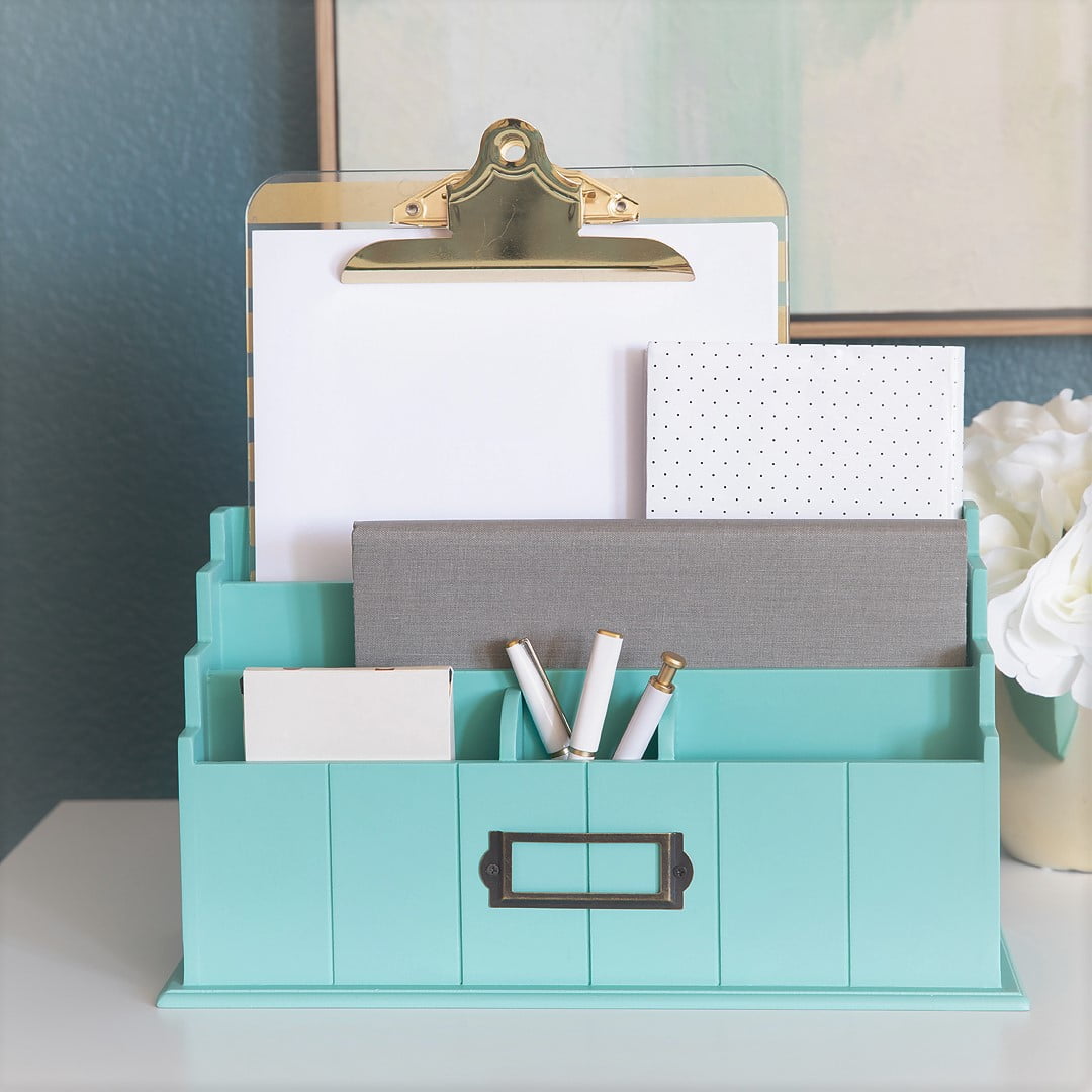 Blu Monaco Teal Wooden Mail Organizer 3 Tier Teal Desk Organizer