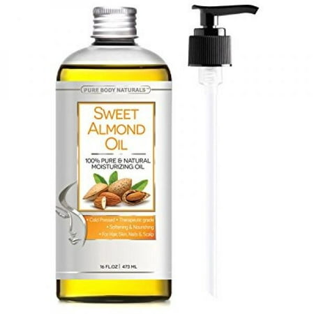 Sweet Almond Oil Triple AAA+ Grade Quality Hexane Free For Hair For Skin and For Face - 100% Pure from Spain - Cold Pressed - 16 fl oz by Pure Body