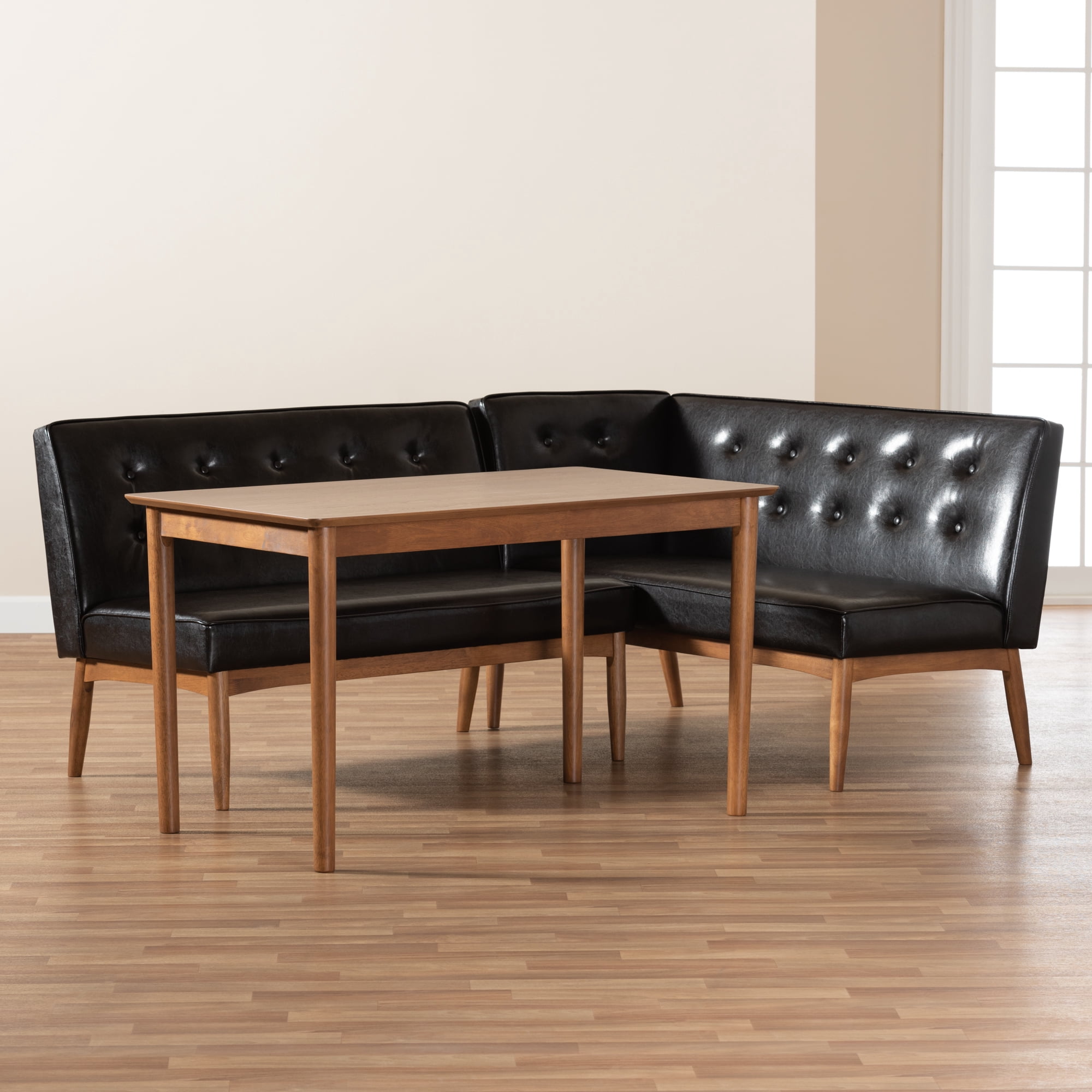 Baxton Studio Arvid Mid-Century Dining Set, 3-Piece, Walnut Brown