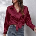thumbnail image 5 of Wyobmus Women's Satin Silk Shirt Regular Fit Dress Shirt Long Sleeve Solid formal Shirt Business Casual Button Down Shirts Burgundy, 5 of 5