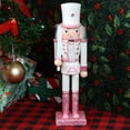 thumbnail image 2 of 12" Pink Nutcracker Figure w/ White Sword – Traditional hand painted wooden Christmas Decorations in modern décor colors. New! Sassy pink and white embellished with Pink Glitter & Rhinestones accents., 2 of 6