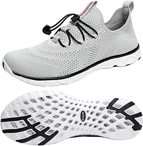 DLGJPA Men's Lightweight Quick Drying Aqua Water Shoes Athletic Sport Walking Shoes, Size: 8.5 Women/8.5 Men, Gray