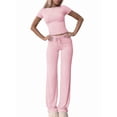 thumbnail image 3 of Women'S 2 Piece Lounge Sets Short Sleeve Tops Fold-over Flare Pants Casual Outfits Matching Set Light Pink L, 3 of 6