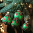 thumbnail image 2 of Northlight Glittered Argyle Christmas Glass Ball Ornaments - 3.25" (80mm) - Green and Red - 4ct, 2 of 4