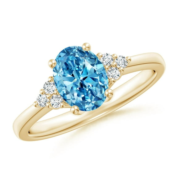 ANGARA IGI Certified Lab Grown 1.15 Ct Blue & White Diamond Promise Ring for Women in 14K Yellow Gold (Size-8x6mm| Clarity-VS) | Anniversary, Jewelry Gift for Women | Lab-Grown Blue Diamond Ring