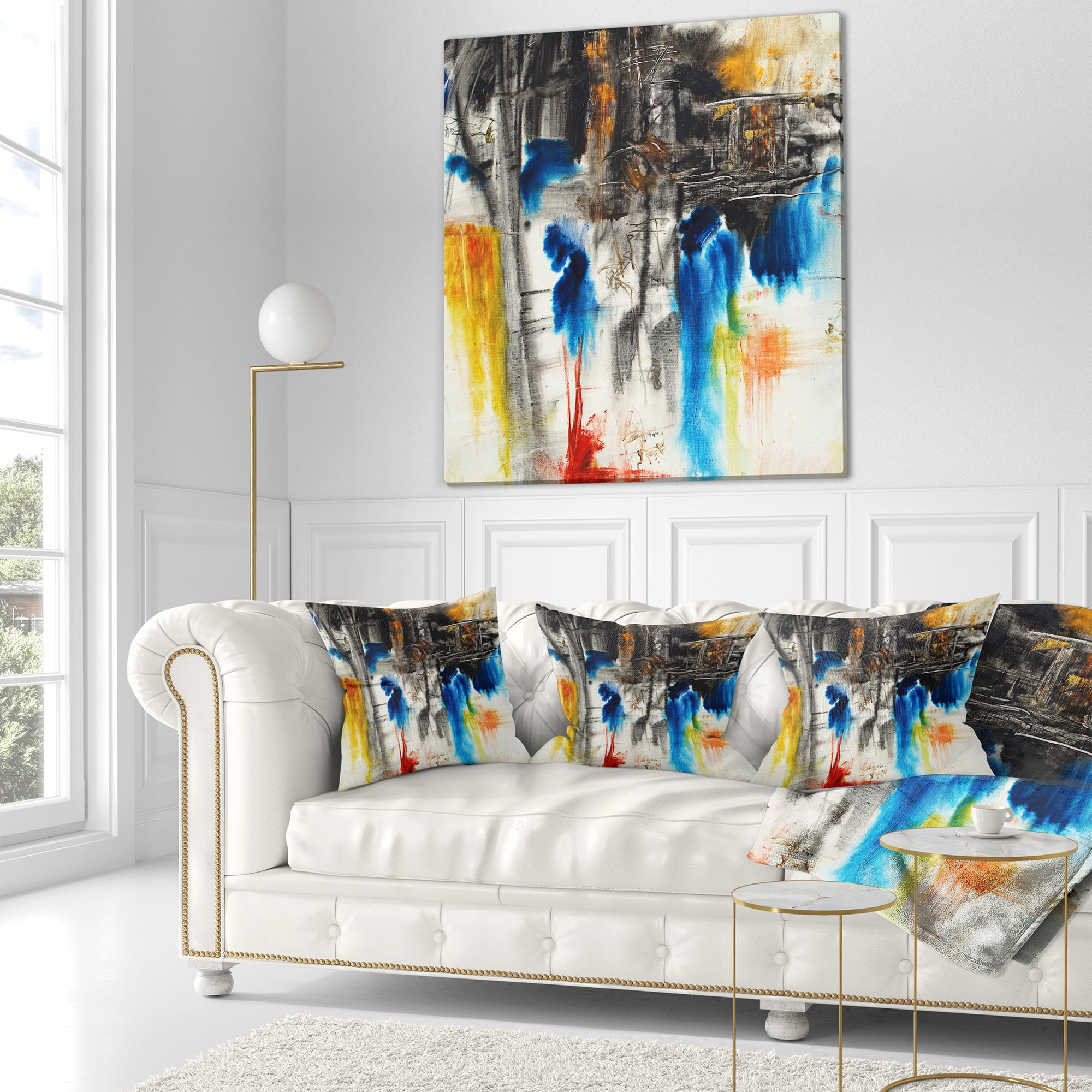 Designart Black Blue and Yellow Pattern - Contemporary Throw Pillow - 16x16