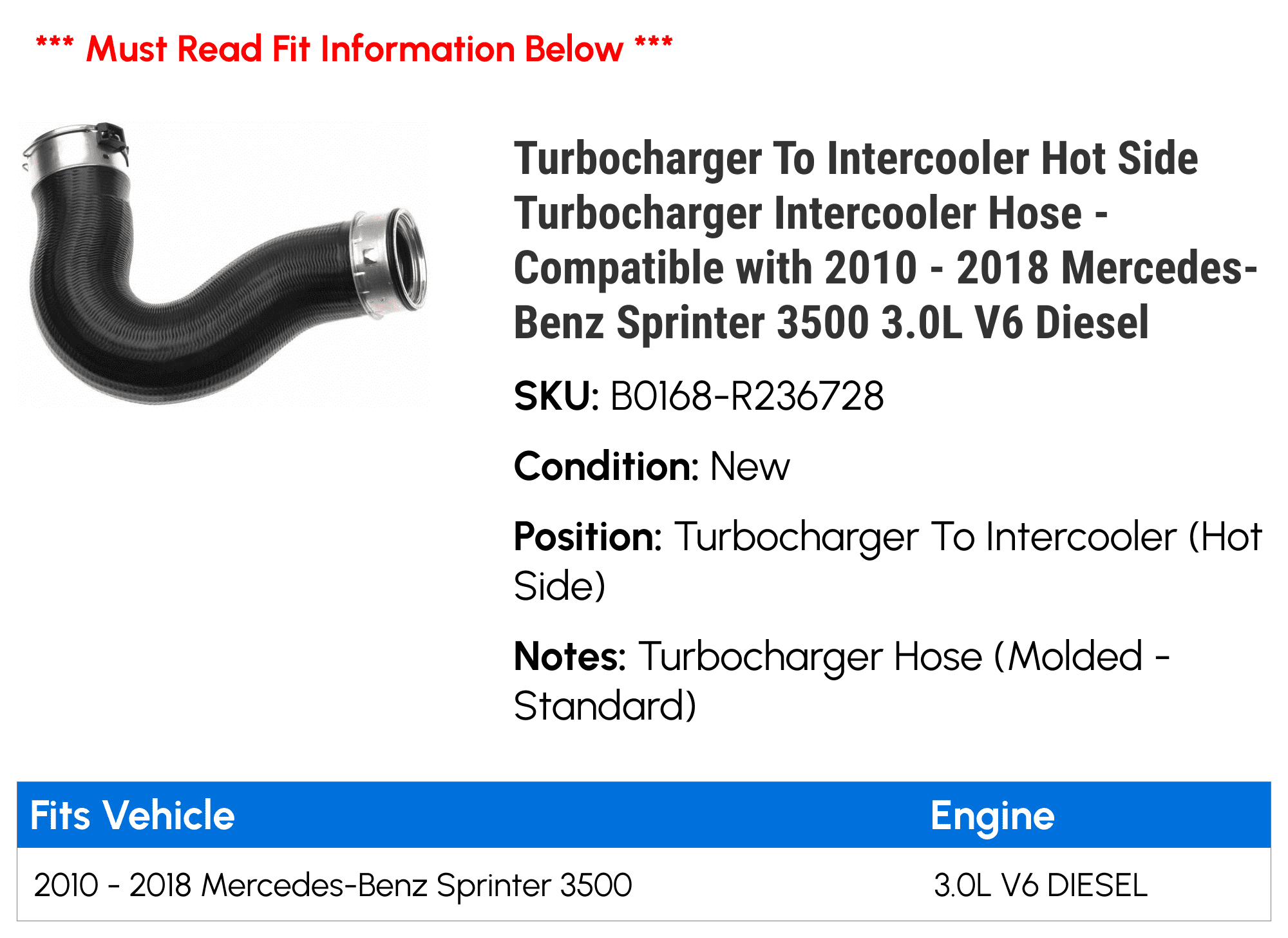 Molded Turbocharger Hose Compatible with 03-12 Volvo XC90