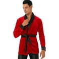 thumbnail image 3 of YEAHDOR Mens Christmas Velvet Kimono Bathrobe Bachelor Smoking Jacket Sleepwear Red 4XL, 3 of 6