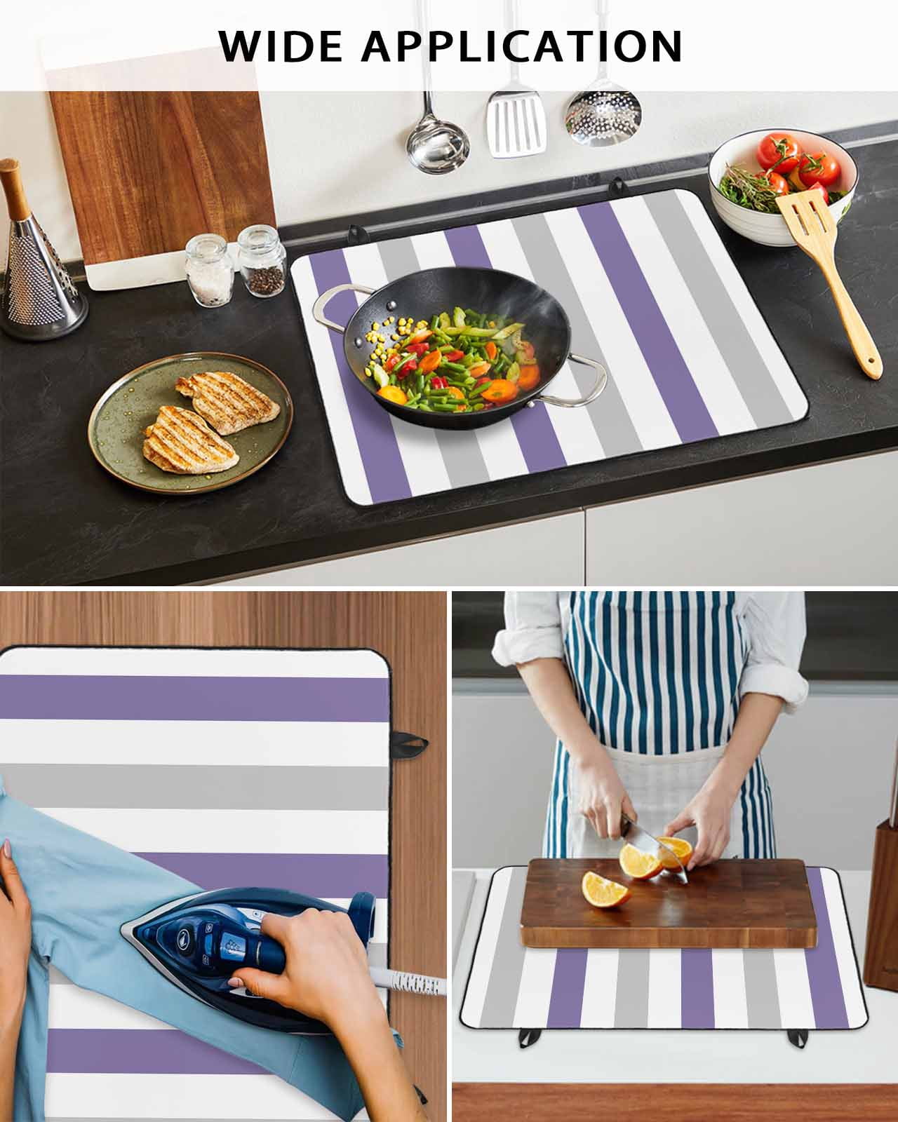 nqOlkjepod Large Induction Cooktop Protector Mat 31"x24", Purple Grey Striped Stove Top Covers for Electric Stove, Geometric Vertical Stripes Minimalist Stove Burner Cover Mats Stove Cover