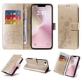 thumbnail image 2 of Compatible with iPhone 16e Wallet Case with Card Holder & Cash Slot [RFID Blocking],Wallet Wristlet Pressed Butterfly Flower PU Leather Magnetic Flip Folio Cover for Women Men,Gold, 2 of 9