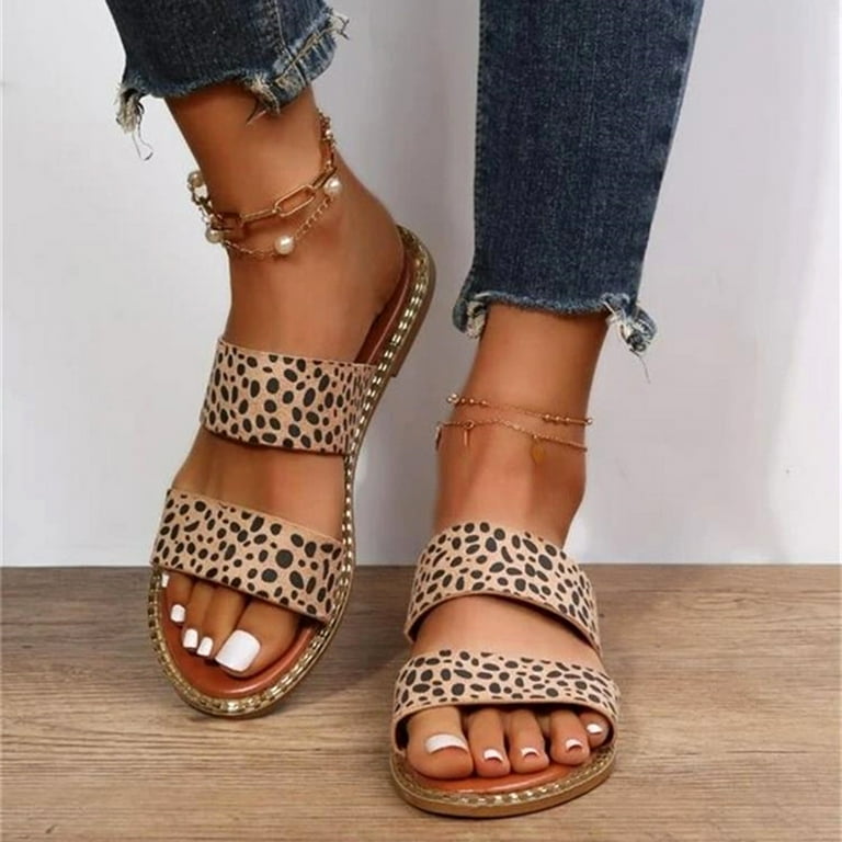 Leopard print two strap sandals sale