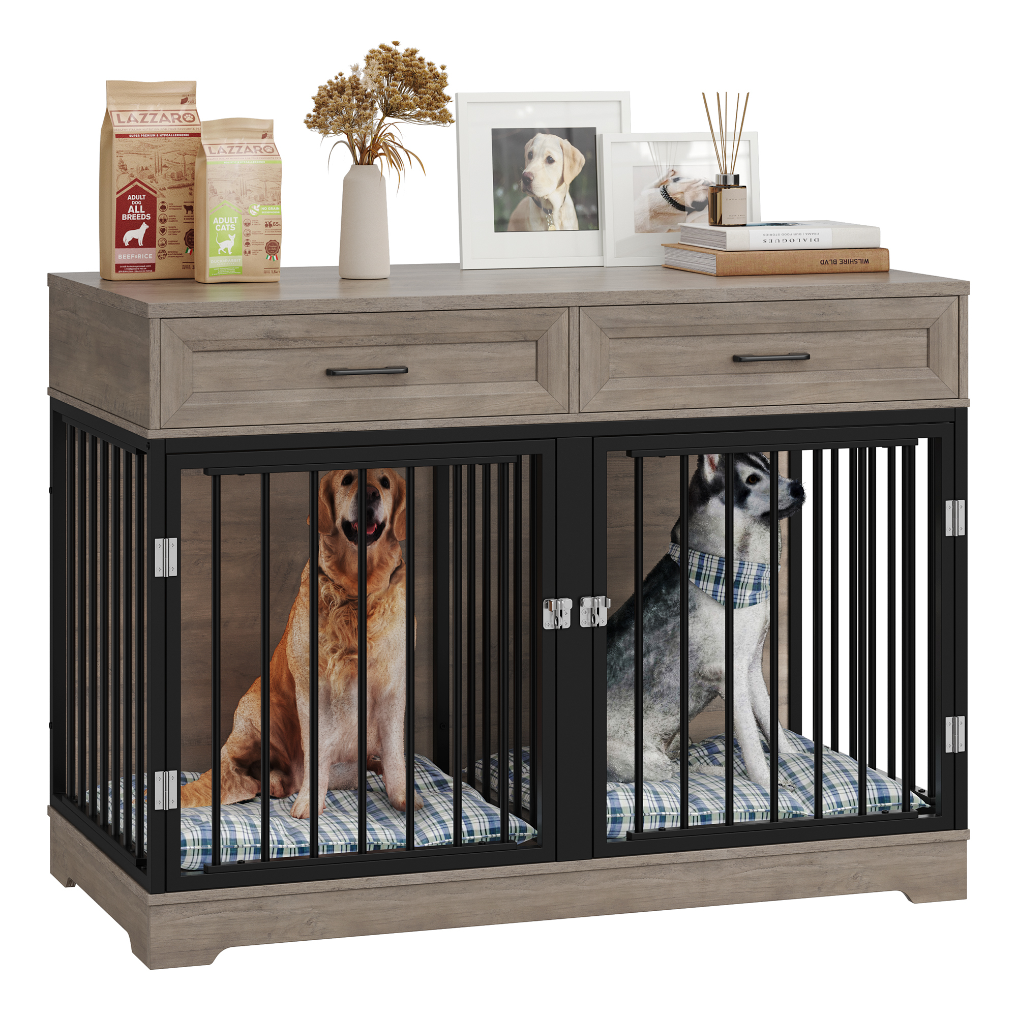 Homfa Dog Crate Furniture with Drawers, Gray photo 5