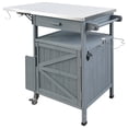 thumbnail image 2 of Bellemave 40.5" Outdoor Grill Cart with Stainless Steel Top Solid Wood Outdoor Rolling Kitchen Island with Drop Leaf, Drawer and Rack Mobile Serving Cart for Patio, Yard, Gray Blue + Style 3, 2 of 11