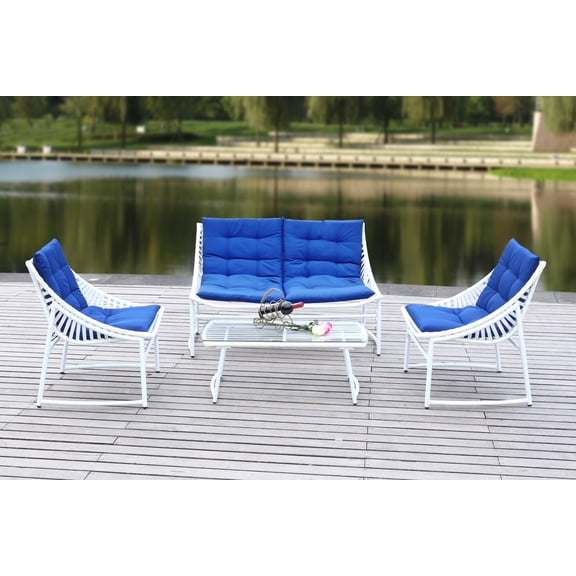 SAFAVIEH Outdoor Collection Berkane 4-Piece Outdoor Set White/Navy