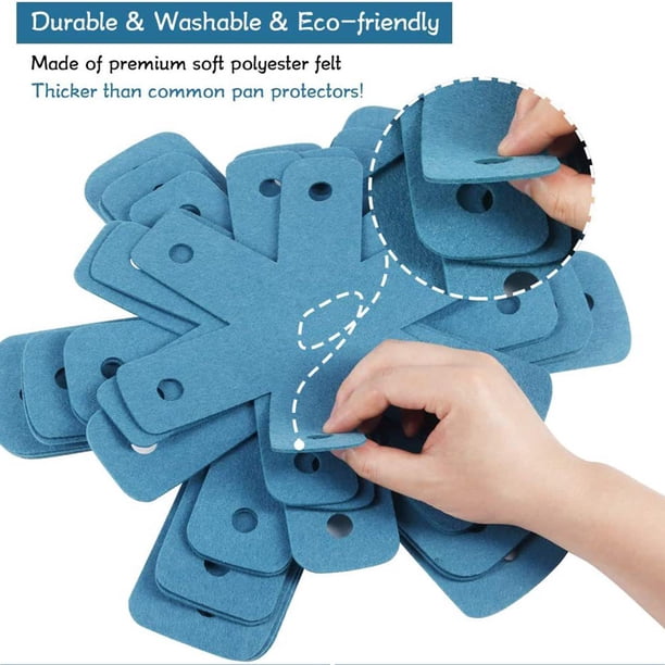 Protectores de sartenes antiadherentes, paquete de 12, almohadillas aislantes no tejidas, resistentes a rayones y al calor para apilar sartenes de forma segura, ideales para almacenar y