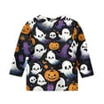 thumbnail image 5 of Abcomgle Girls Halloween T-Shirt Spooky Ghost Pumpkin Graphic T-Shirts for Girls Crewneck 3/4 Sleeve Shirts for Kids Fall Funny Holiday Tee Top Girls,5-6 Years, 5 of 5