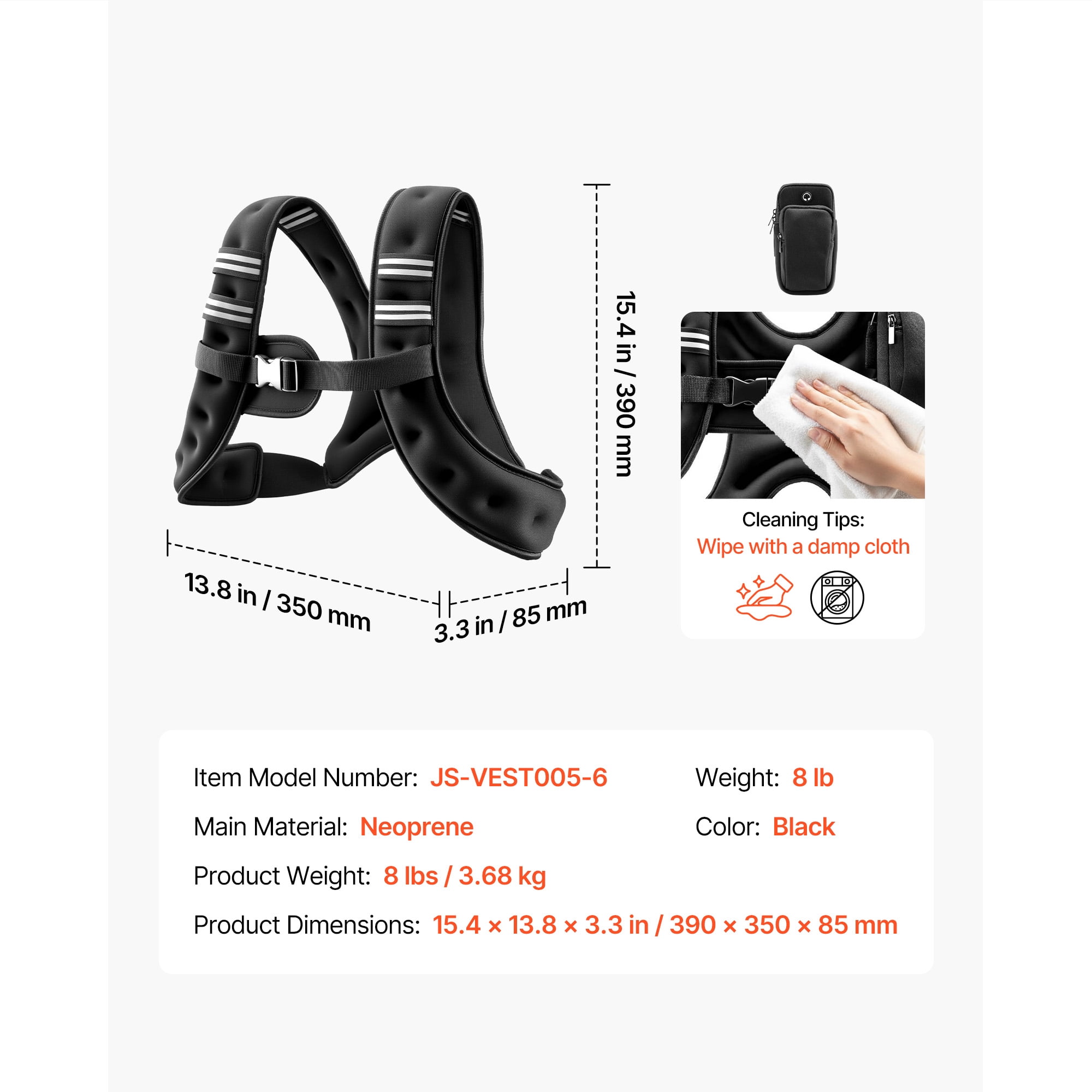 KFFKFF Adjustable Weighted Vest, 8 lbs Body Weight Vest for Men and Women, with Reflective Stripes, Secure Buckle, Ideal for Strength Training, Running, Jogging, Fitness, Muscle Toning
