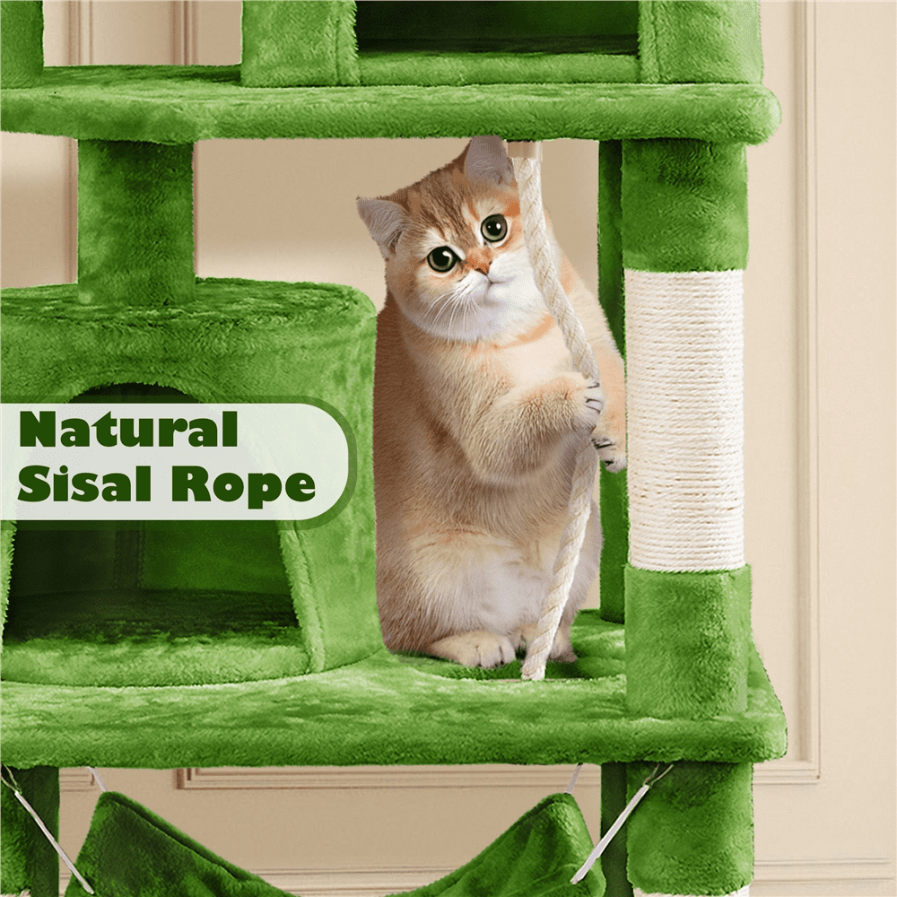 Alden Design 62'' Height Multilevel Cat Tree with 2 Condos & 2 Foam-Padded Perches, Green