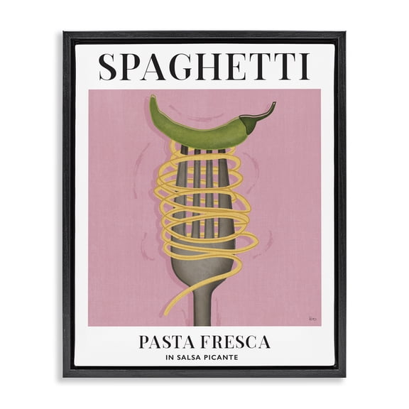 Stupell Industries Contemporary Vintage Spaghetti on Fork Black Floating Frame Canvas Art, 17 x 21, by Veronique Charron
