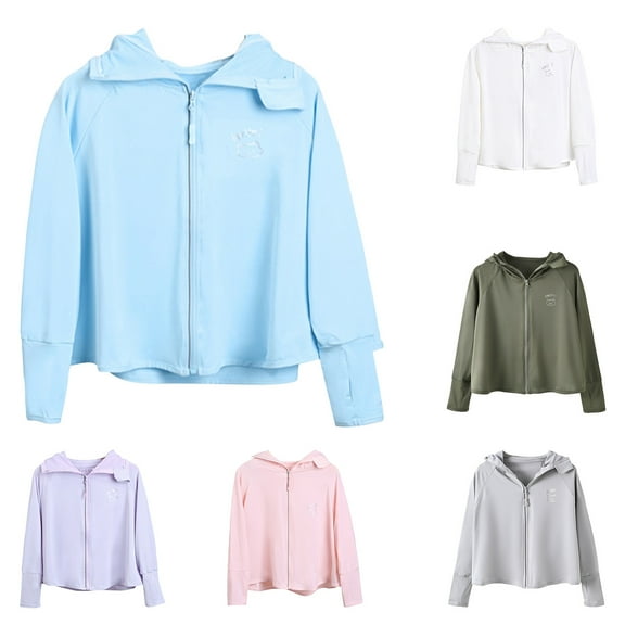 Bovxnpu Boys Girls Tops Lightweight Long Sleeve Zip Up Hoodie Jacket, Girls Thin Zip-Up Hoodie Sun Protection Jacket Hooded Shirt Pockets Running Outdoor 7 Years