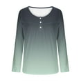 thumbnail image 6 of jobturf Henley Shirts for Women Casual Loose Pleated Front Tunic Tops Soft Comfy Basic Tees Fall Spring Fashion Gradient Long Sleeve Blouses, 6 of 6