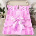 thumbnail image 2 of Manfei Kids Children Cartoon Ribbon Bow-Tie Twin Sheet Sets 3pcs,Love Heart Print Twin Fitted Sheet Microfiber,Geometric Stripes Breathable Flat Sheet,Breathable Home Decor, 2 of 7