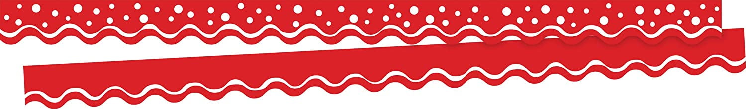 Barker Creek Double-Sided Scalloped Edge Border 2-Pack, Happy Cherry, Trim out Bulletin Boards and Create Colorful Displays with 78' of Designer Double-Sided Border, 2.25' x 78' (3696)