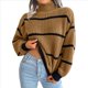 thumbnail image 2 of Suéter de Punto Grueso A Rayas con Cuello Alto para Mujer, Suéteres de Larga de Invierno, Tops Caqui M, 2 of 9