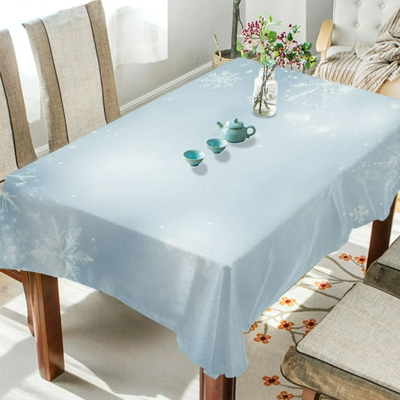 WOBOGO Light Blue Background with Snowflakes Square Tablecloth 54×54in Polyester Fabric Tablecloth Washable Dust Resistant Wrinkle Resistant