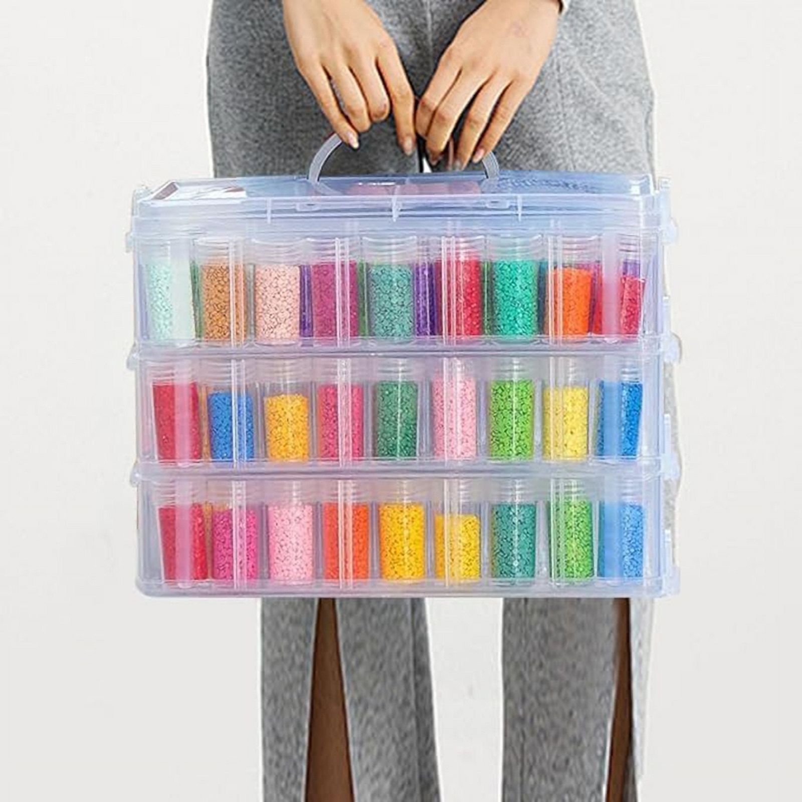 -Painting Storage Container, 3-Tier Stackable Bead Organizer with Carrying Handle, Craft Storage Box