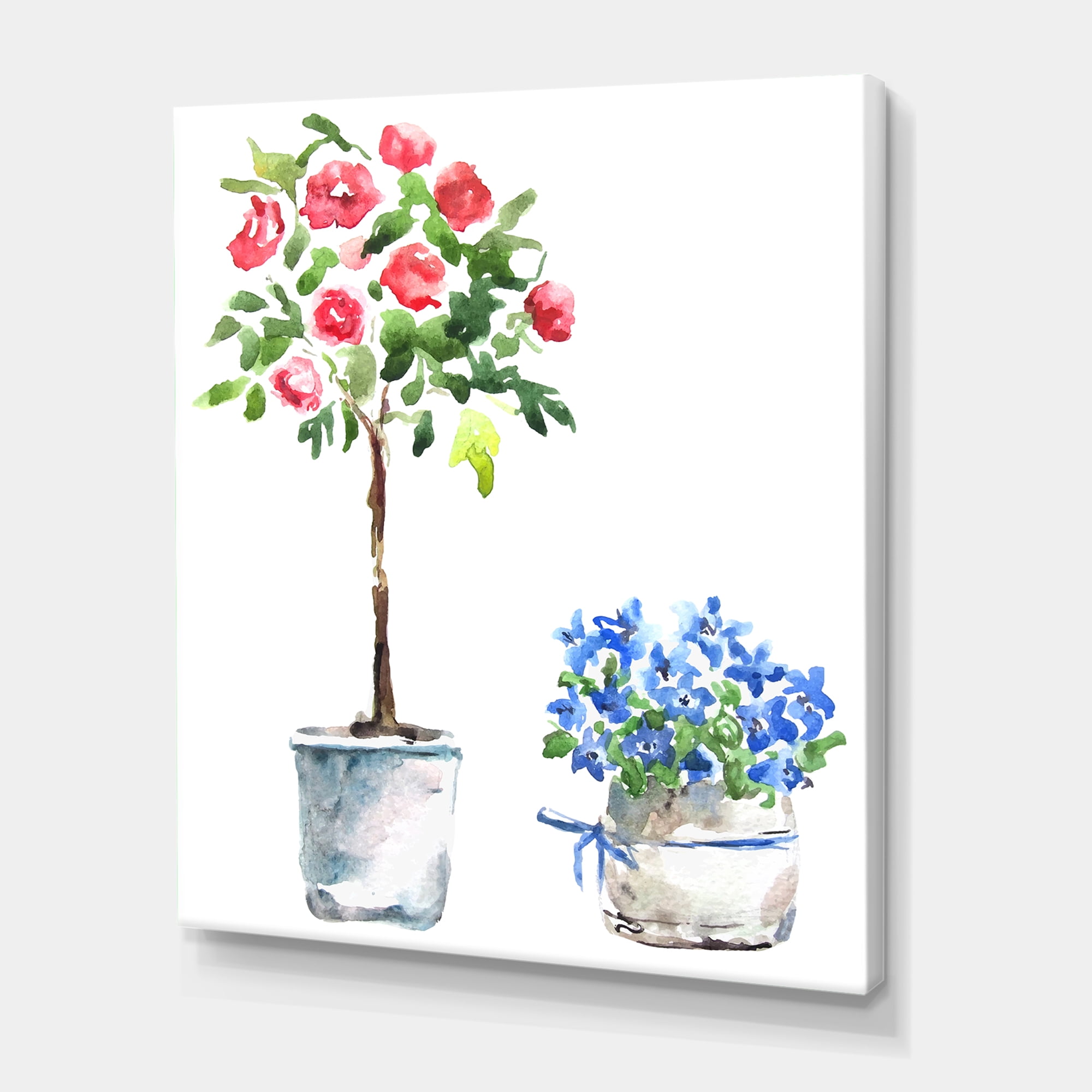 Designart ' Red and Blue Houseplants ' Traditional Canvas Wall Art Print