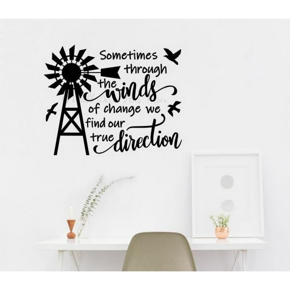 Windmill Farmhouse Decor Decal Winds True Direction Quote Wall Art Stickers 23x18-Inch Black