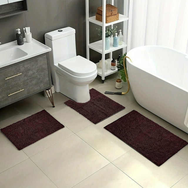 TUWABEII Bathroom Rug Set 3 Piece, Soft Bath Rugs for Bathroom Ultra Absorbent Shower Mats Water-absorbent Quick-dry Doorway Foot Mat Set