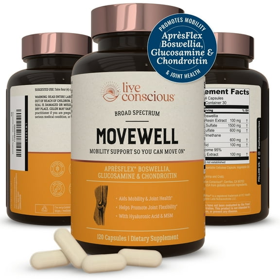 Live Conscious Glucosamine Chondroitin with MSM, Hyaluronic Acid, and More - MoveWell Joint Health Supplement