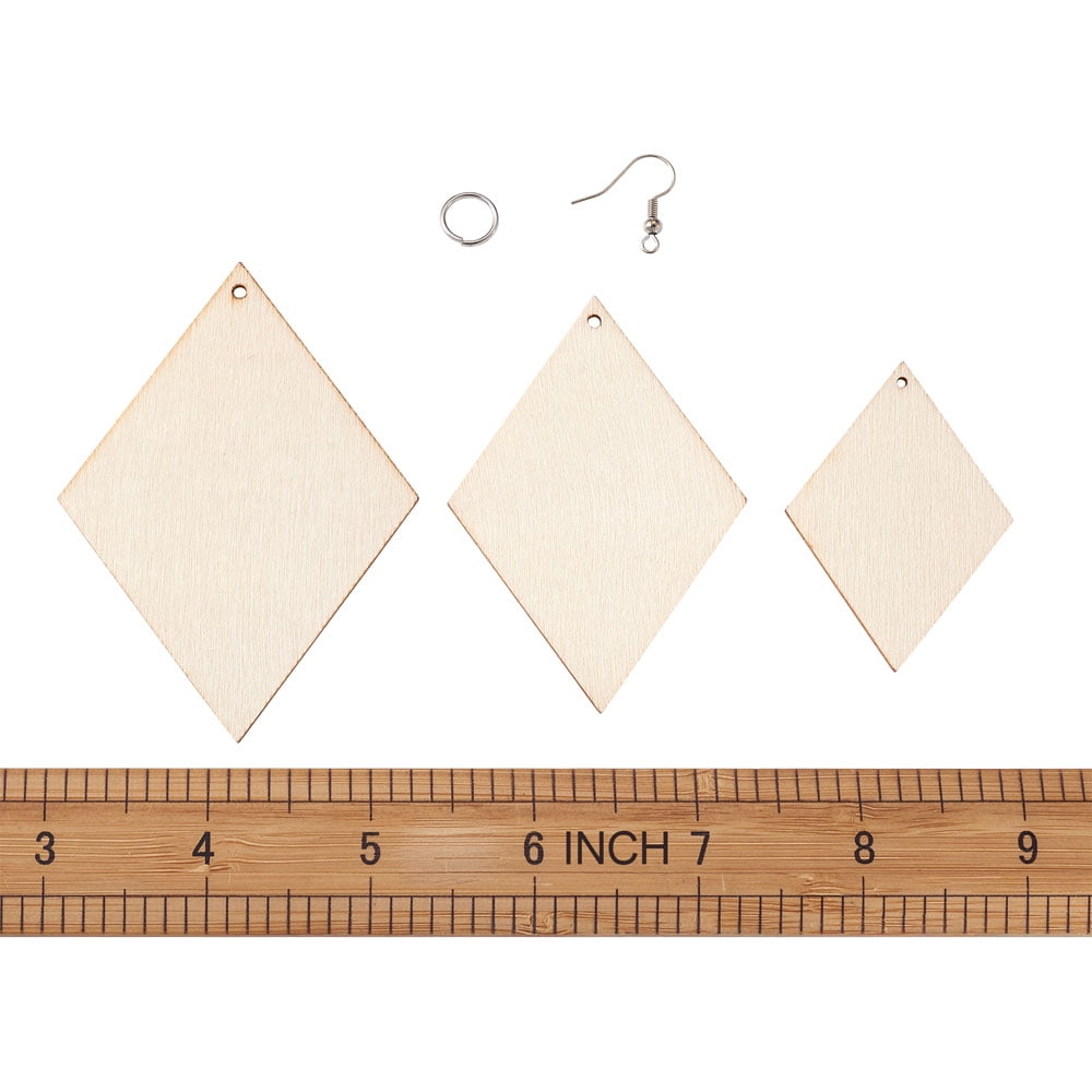 DIY Rhombus Shape Wood Pendants Earring Making Kits Include Platinum Plated Brass Earring Hooks and Jump Rings White