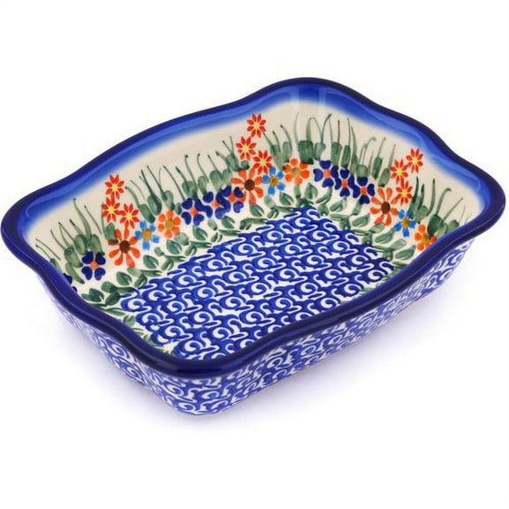 Polmedia Blissful Daisy Rectangular Non-Stick Polish Pottery Baker