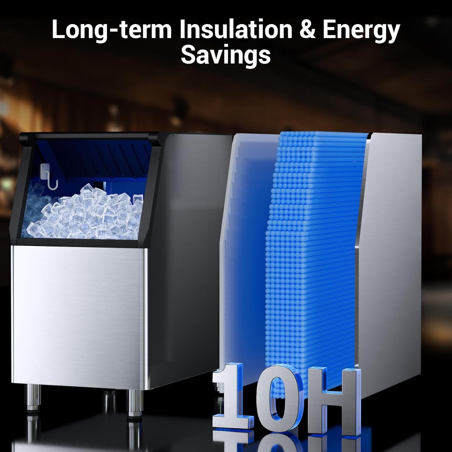 Industrial Stainless Steel Ice Maker - 580LBS/24H Production, 132 Cubes in 5-15 Mins, 12 Adjustable Thickness Settings for Hotel & Restaurant Use