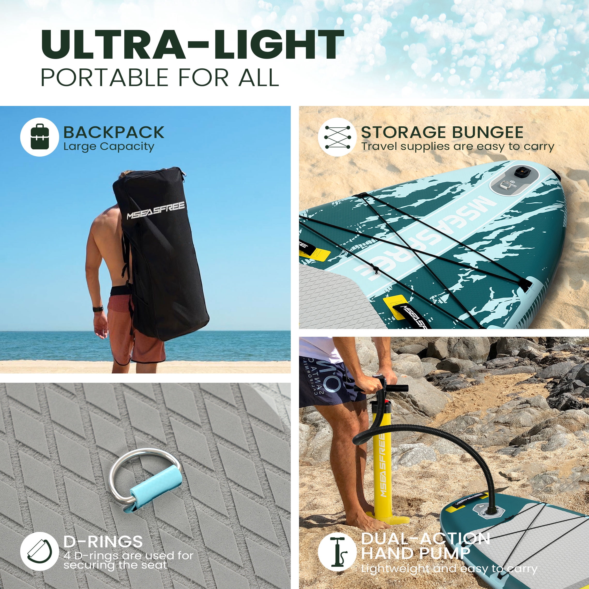 MSEASFREE 11.5 ft Inflatable Paddle Board All-Purpose Fishing Stand up Paddle Board with seat and Full SUP Accessories