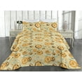 thumbnail image 2 of Ambesonne Floral Design Quilted Bedspread Set 3 Pcs, Geometric Blooms Art, Twin, Marigold Seafoam, 2 of 4