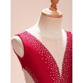 thumbnail image 4 of Miaeowve Girls Shiny Rhinestone Leotard Mesh Patchwork Tassel Bodysuit Figure Skating Jumpsuit Burgundy 14, 4 of 7