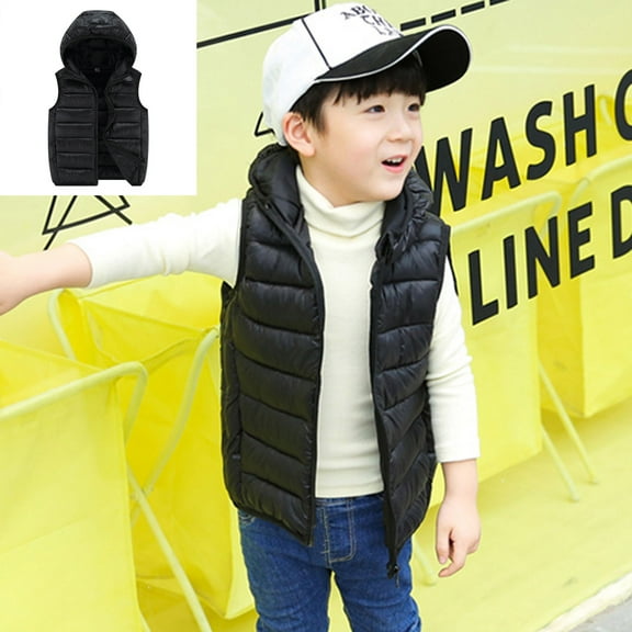 Kids Boys Girls Winter Puffer Jacket Black Cute Hooded Jackets with Pockets Sleeveless Lightweight Puffer Jacket Kids Waterproof Jacket Kids Boys Winter Vest 6-8 Years