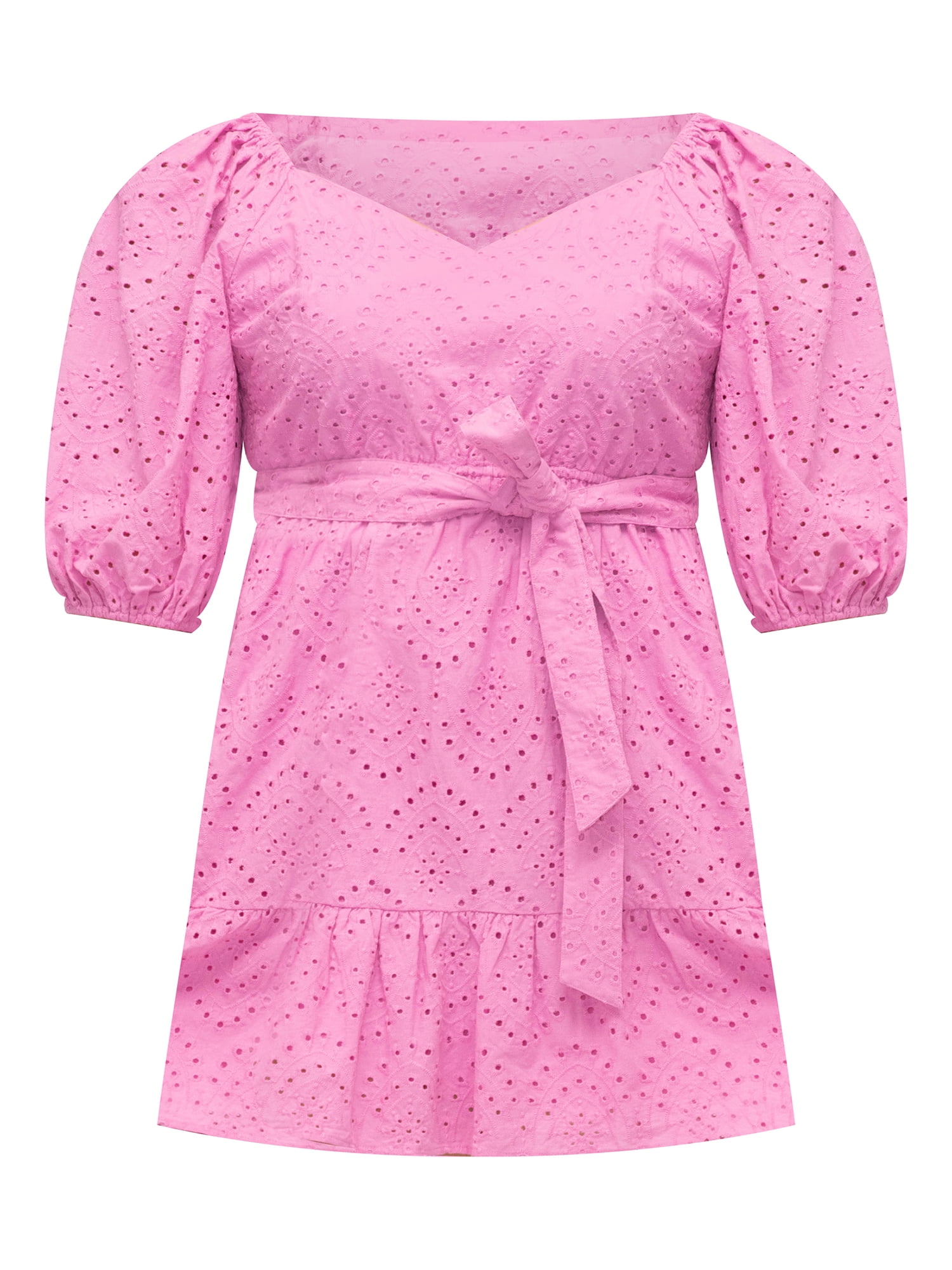 ELOQUII Elements Women's Plus Size Belted Eyelet Dress