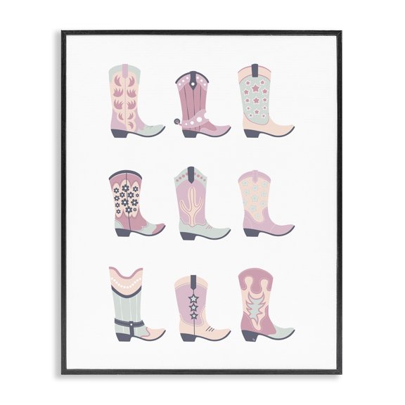 Stupell Industries Eclectic Various Pastel Cowgirl Boots Black Framed Giclee Art, 24 x 30, by Martina Pavlova