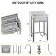 thumbnail image 2 of TROPOW 21-Inch Commercial Utility Sink, Single Bowl Stainless Steel Freestanding Sink with Backsplash, Adjustable Legs & Rapid Drainage System, for Outdoor, Restaurant, Garage, or Laundry Room, 2 of 7