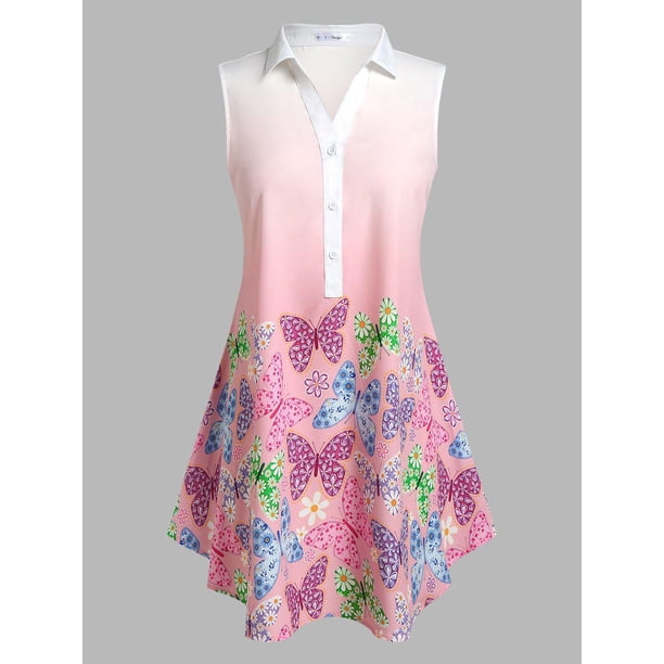Blusa de color de la mariposa sin mangas de la mariposa sin mangas Rosegal Blusas Tallas Grandes