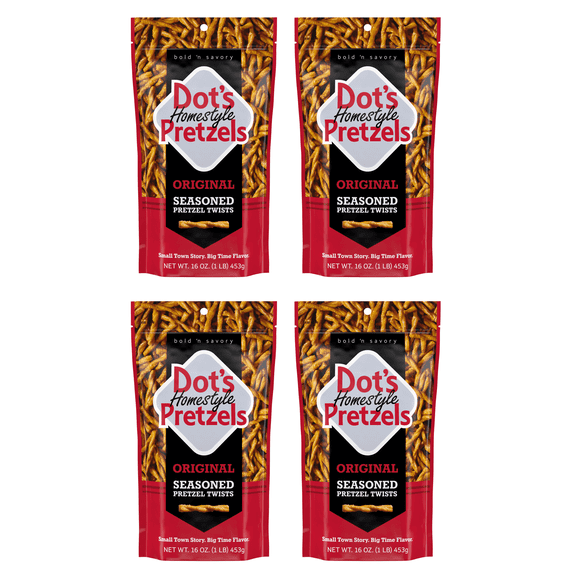 Dot's Homestyle Pretzels, Original Seasoned Pretzel Twists, 16 oz Family Size Bag (Pack of 4)