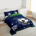 thumbnail image 4 of Feelyou Cartoon Football Soccer Bedding Comforter Set, Navy Green Stars Lines Twin Comforter Sets, Teens Kids Boys Girls Reversible Bedding Set, Super Cozy Room Decor, 2-Piece, 4 of 9